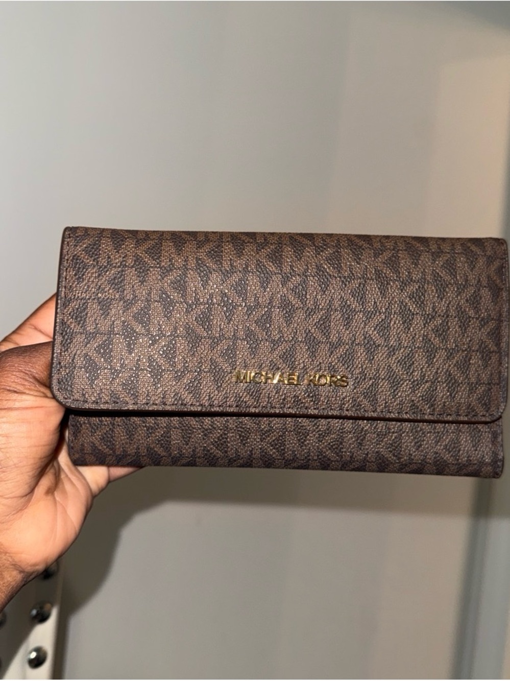 Michael Kors Brown Signature Continental Wallet with Gold Logo